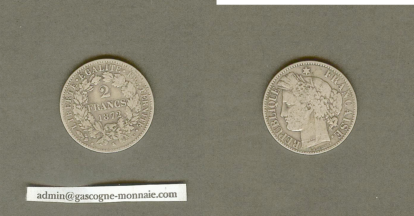 2 francs Cérès, avec légende 1872 Bordeaux TB+